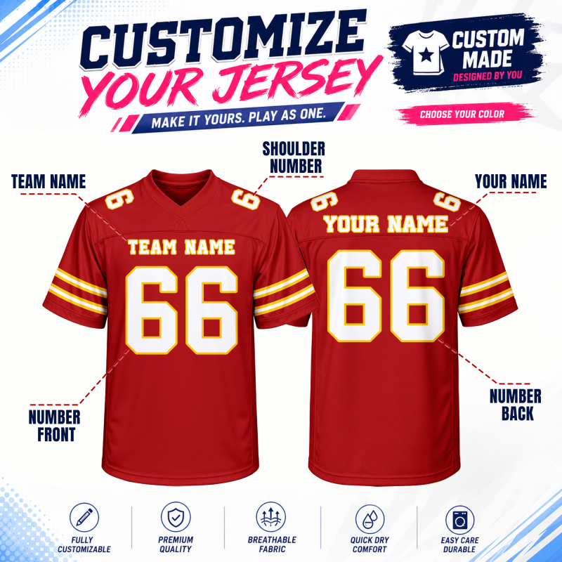 Custom Football Jersey with Team Logo and Number Game Day Shirt