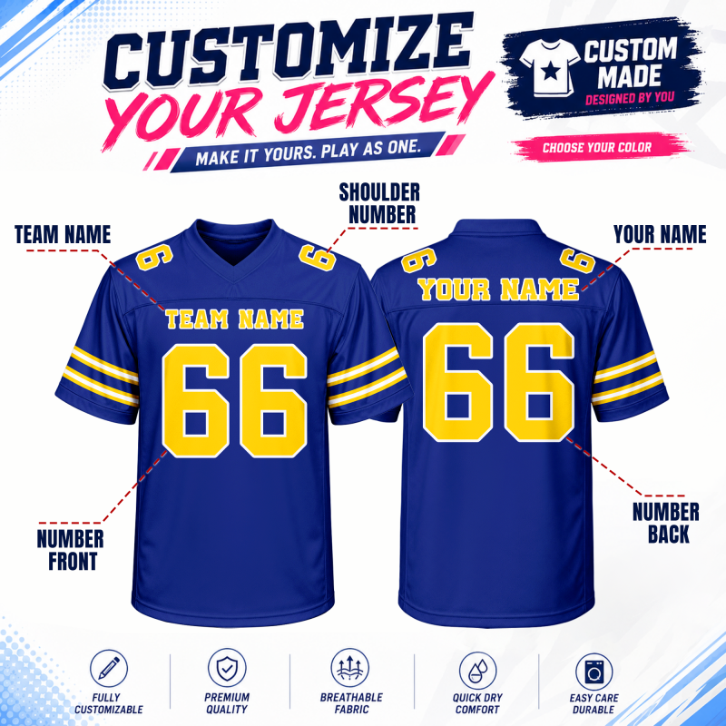 Custom Football Fan Shirt with Custom Name Number Team Uniform