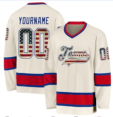 Custom Hockey Fan Jersey with Shoulder Patch with Custom Text Number Sleeve Patch and Team Logo Design