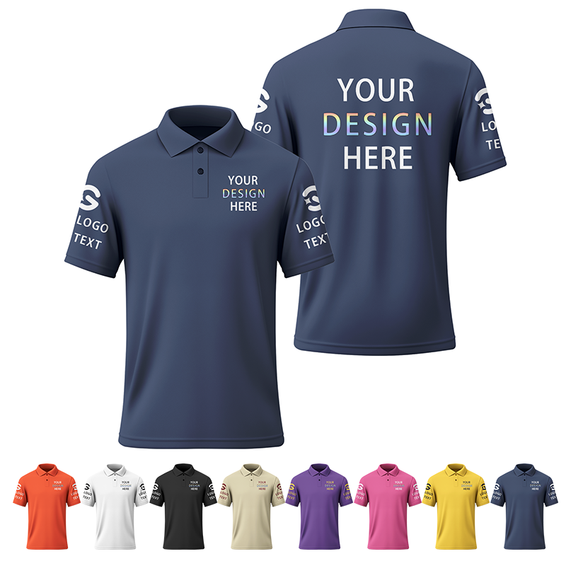 Custom Group Printed Polo Shirt with Printed Logo Name Text for Holiday Gift