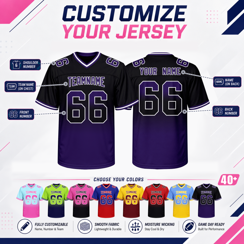Custom Youth Football Jersey with Custom Lettering with Stitched Printed