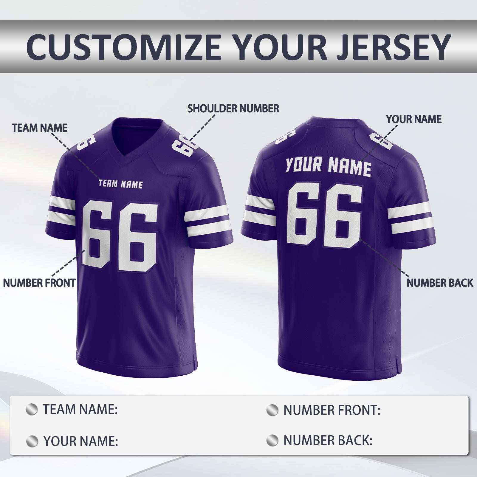 Custom Football Team Jersey with Sleeve Number Stitched Printed Name Number Logo