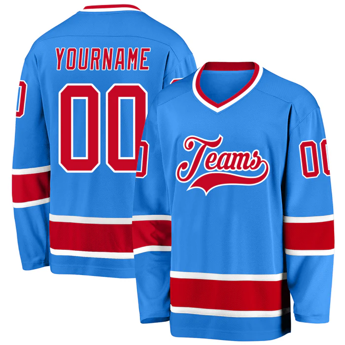 Sporty Personalized Hockey Team Jersey with Custom Patch Logo with Personalized Player Details for Teams Families and Fans