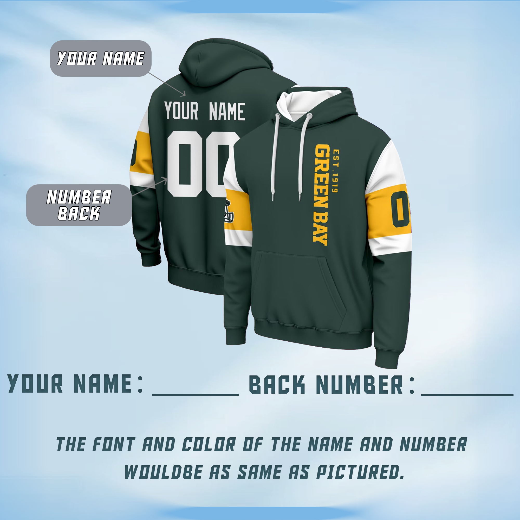 Custom Printed Pullover Hoodie with Front Logo and Sleeve Text Printed Design for Sports Teams