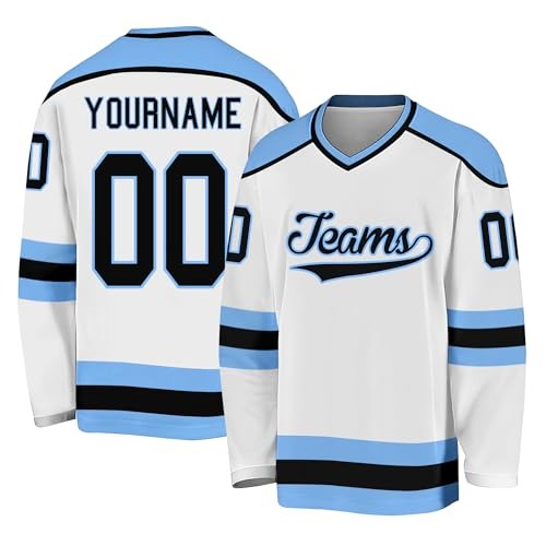 Personalized Hockey Jersey with Player Name and Number Team Uniform with Custom Text Number Sleeve Patch and Team Logo Design