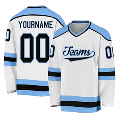 Personalized Hockey Jersey with Player Name and Number Team Uniform with Custom Text Number Sleeve Patch and Team Logo Design