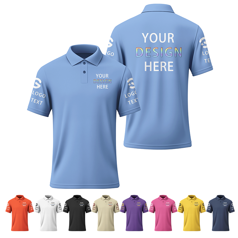 Custom Golf Printed Polo Shirt with Business Logo Printed Design for Trade Show Teams
