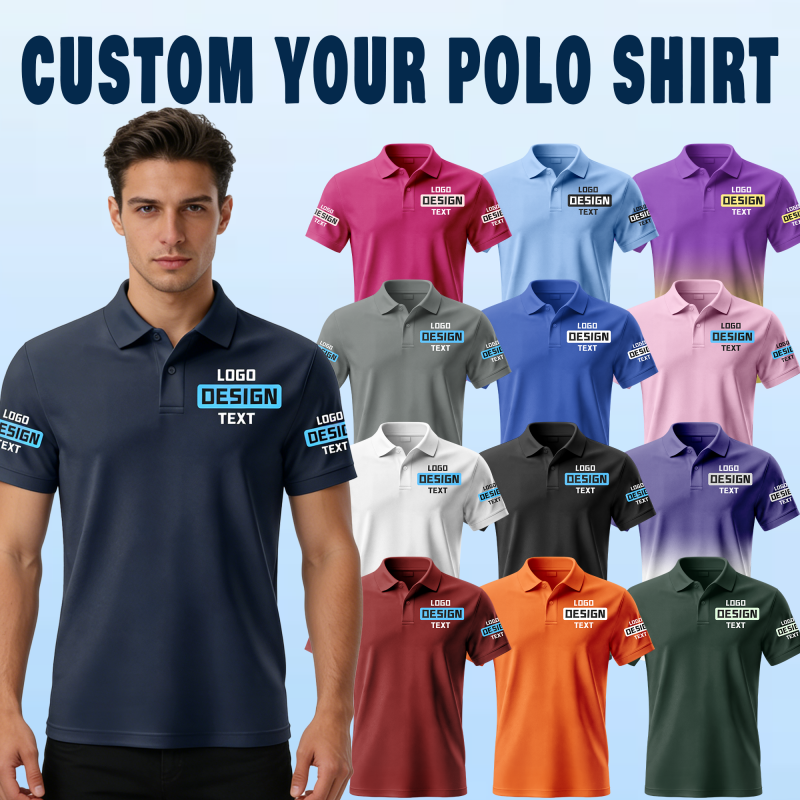 Custom Event Printed Polo Shirt with Custom Printed Logo Name Text for Staff Team Events